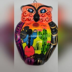 Handmade Guerrero Owl Wall Art Mexican Terracotta Ceramic 6.75"H Sparkly